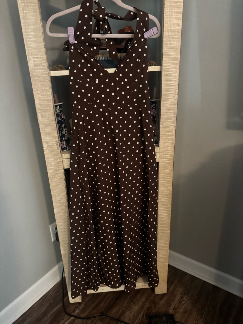 Brown Polka Dot Halter large Dress